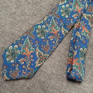 All Silk Paisley Floral Blue Tie Dry Cleaned 3.5 x 57” Made in Italy